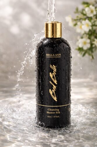 Shower Silk bottle with water falling on it