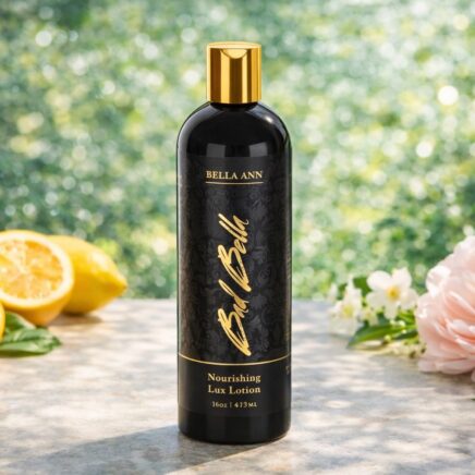 Nourishing Lux Lotion with summer background lemons and roses