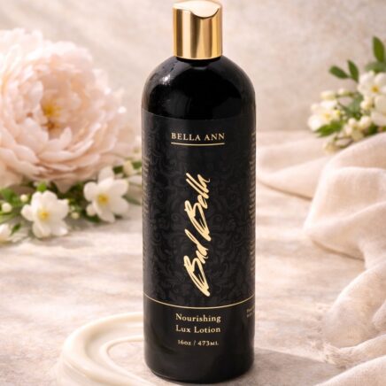 Lux Lotion bottle on pink background with flowers