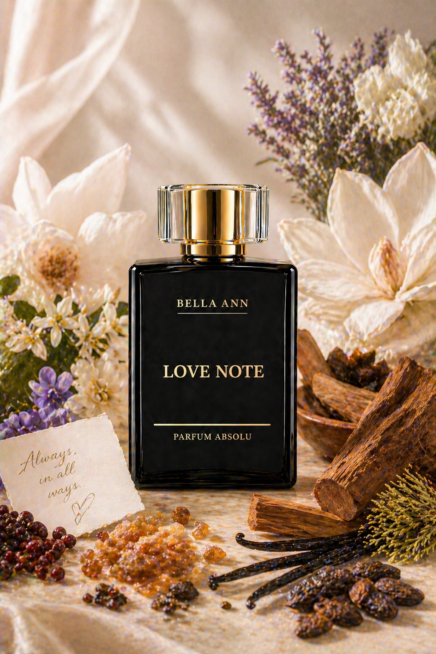 Love Note perfum bottle with flowers