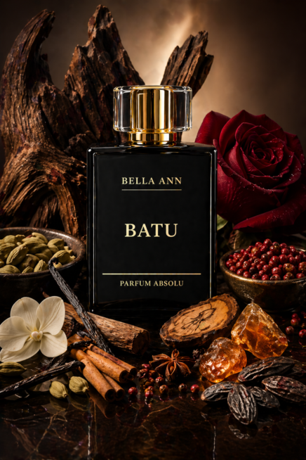 Batu Perfume bottle with dark red roses spices