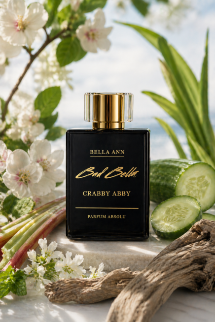 Crabby Abby bottle with cucumbers and flowers