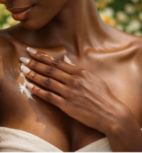 Lux Lotion being appliet by an african american lady with beautiful skin